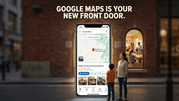A parent and child searching for coaching centre on google maps